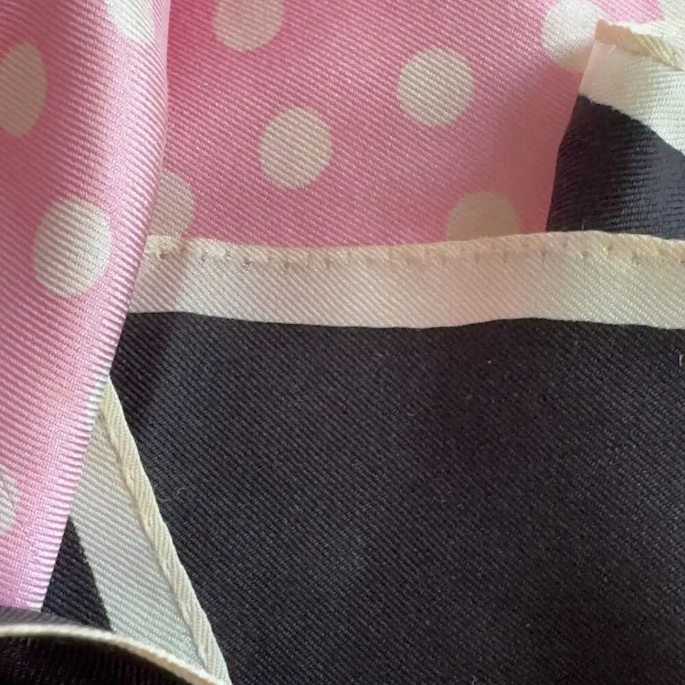 Vintage Echo Scarf Silk Chinon Blend Polka Dot Pink, White, Black Square 31” 70s